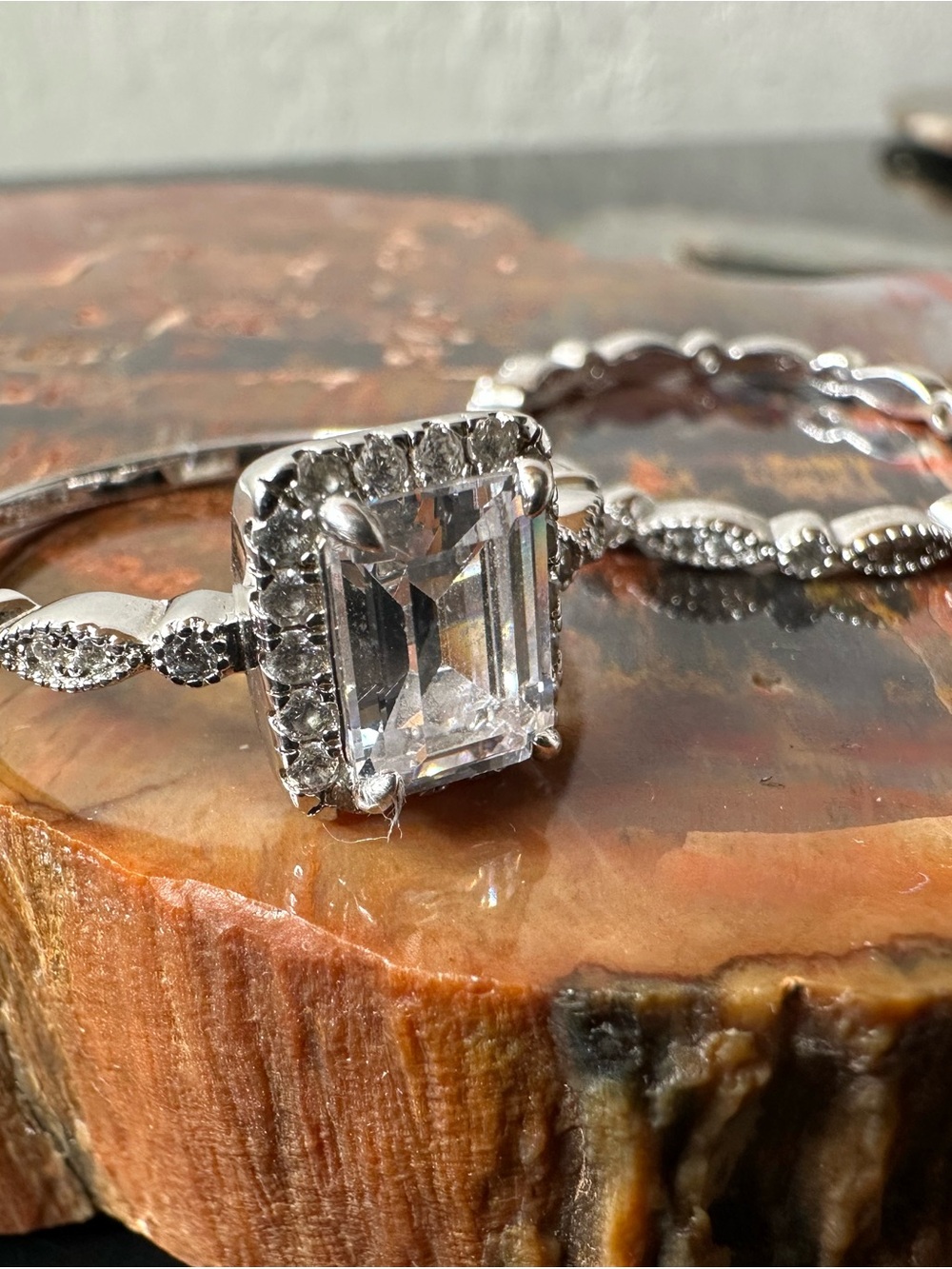 Sterling silver and moissanite wedding and engagement band size 10.5